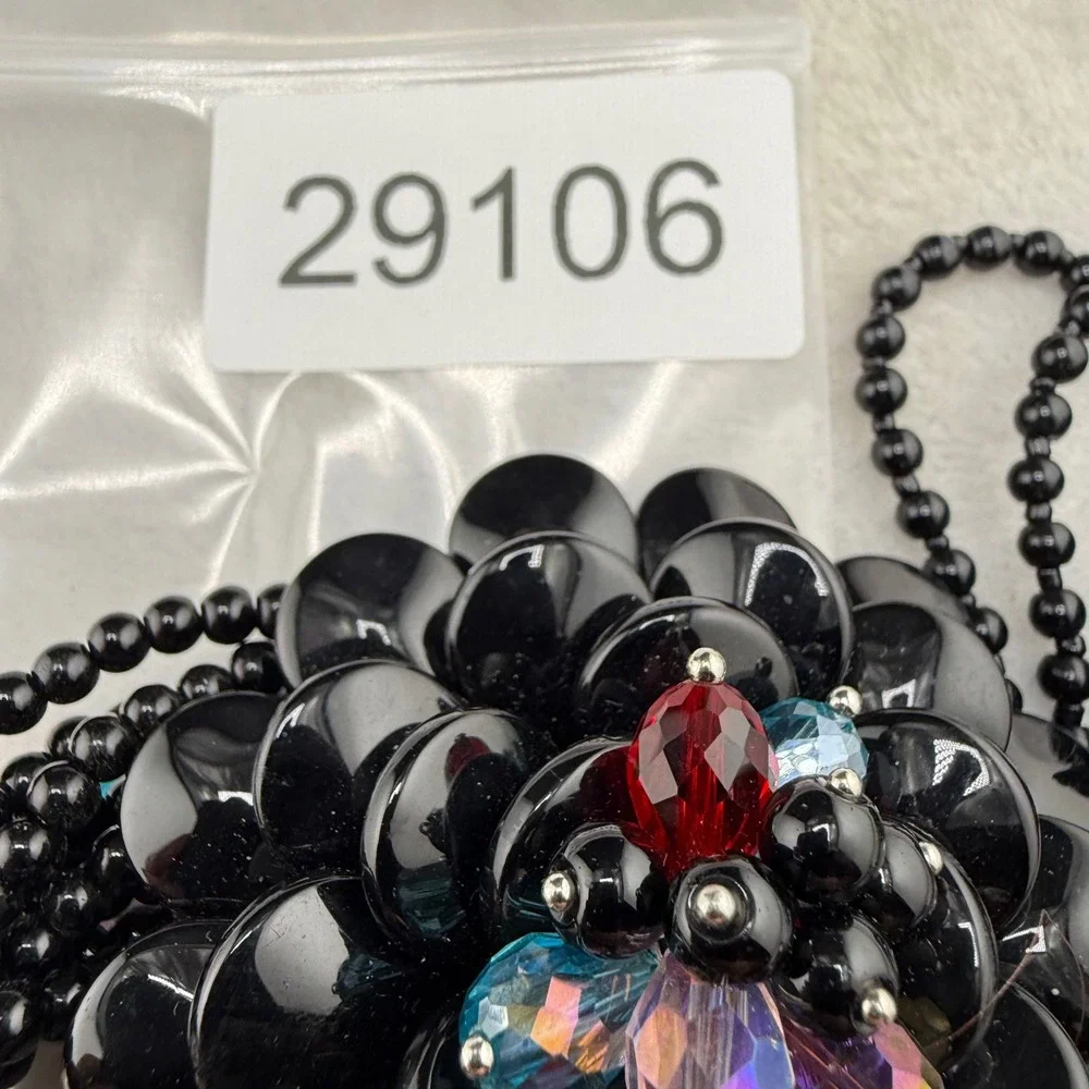 Joan Rivers Necklace Black Glass Floral Tassel Multi Strand 20